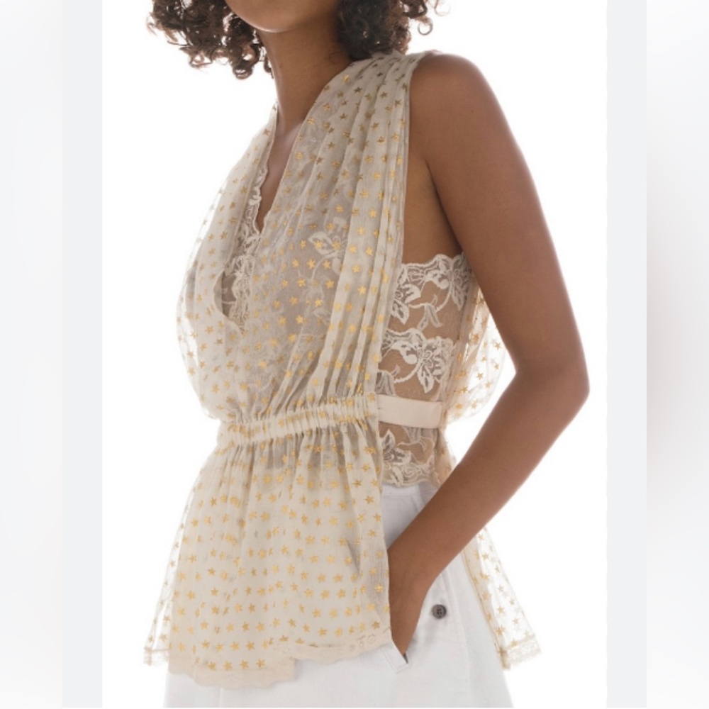 Free People | Metallic Star and Lace Top